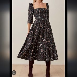 Reformation Cypress Dress Jolene Black and Pink Floral Print